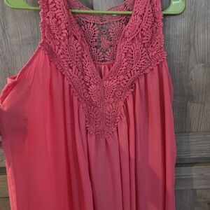 Women’s Crochet Detail Sleeveless Blouse - Coral